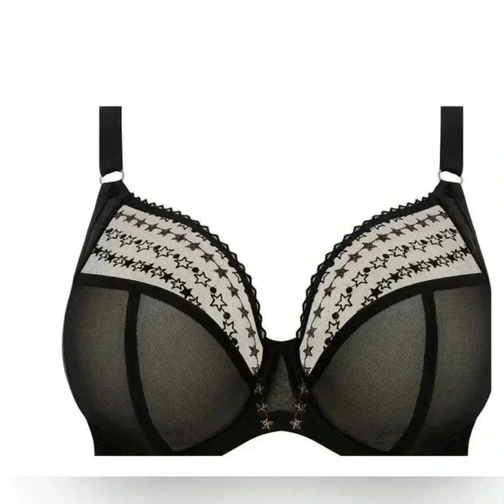 COPY - Elomi Black Mesh Plunge Underwire Bra + Star Trim | US 32J UK32GG
